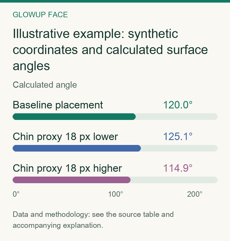 Illustrative example: synthetic coordinates and calculated surface angles: Calculated angle