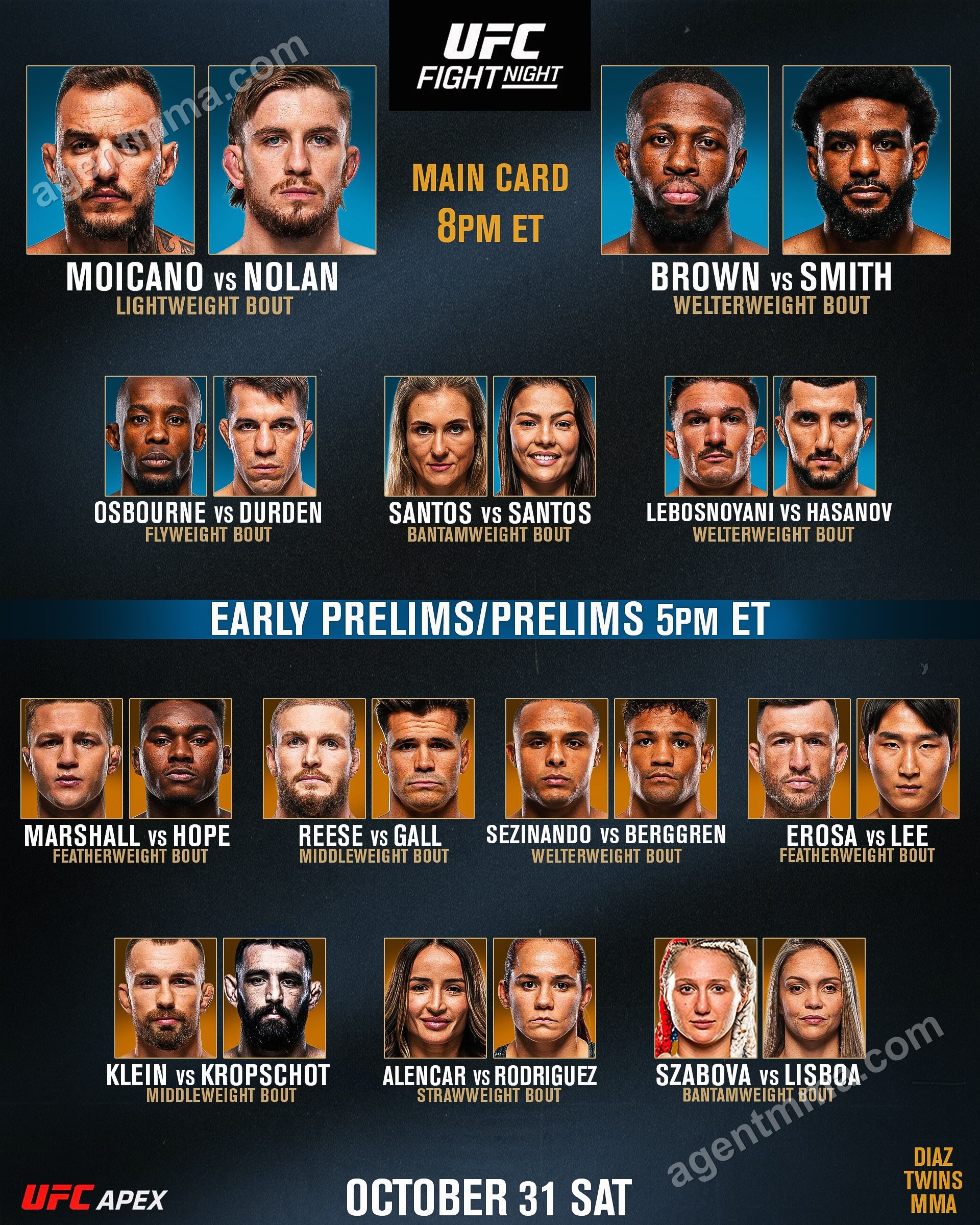 UFC Fight Night Oct. 31 at UFC APEX Features Moicano vs Nolan and Brown vs Smith on Main Card