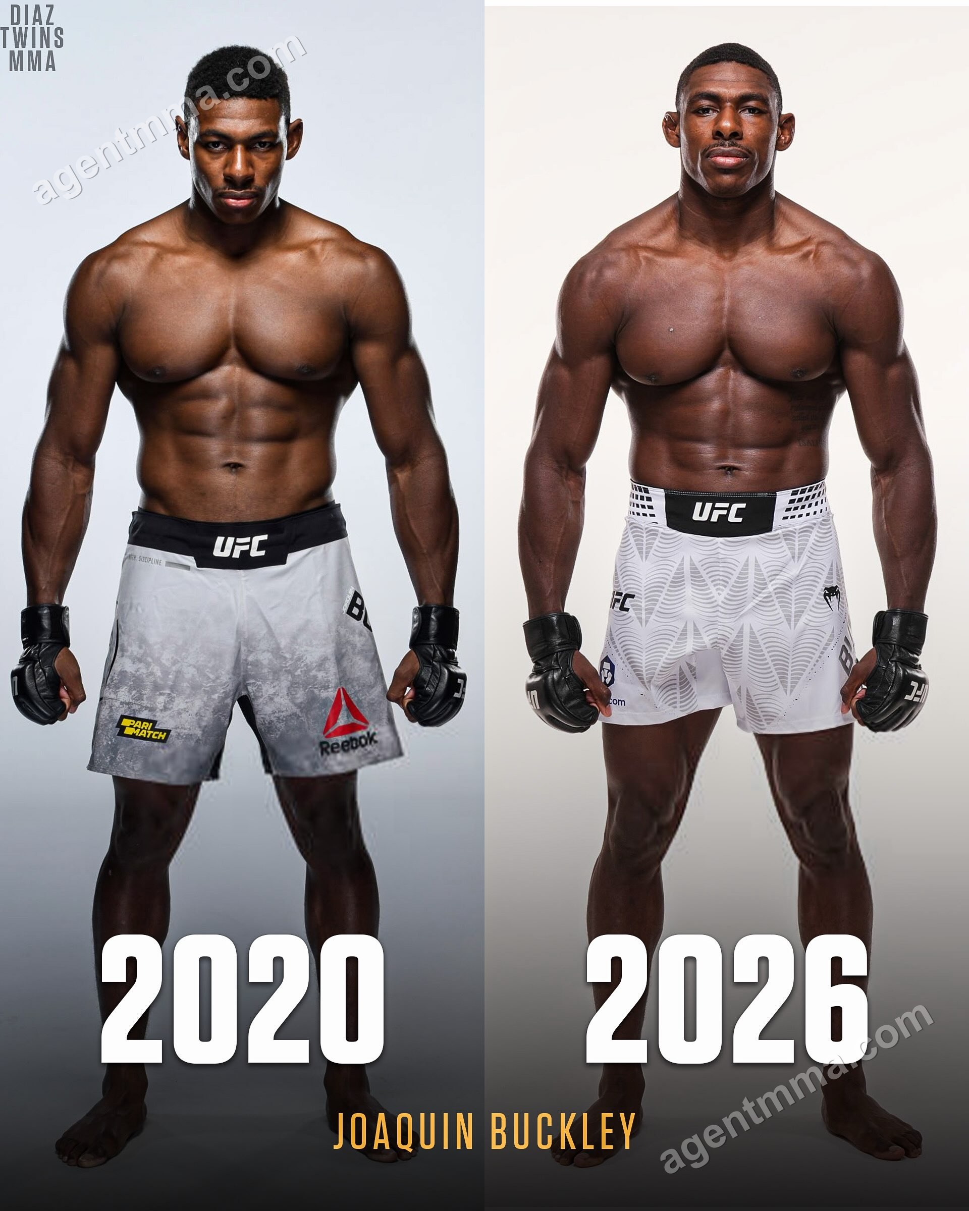 Joaquin Buckley featured in UFC Edmonton 2020 vs 2026 fighter comparison graphic