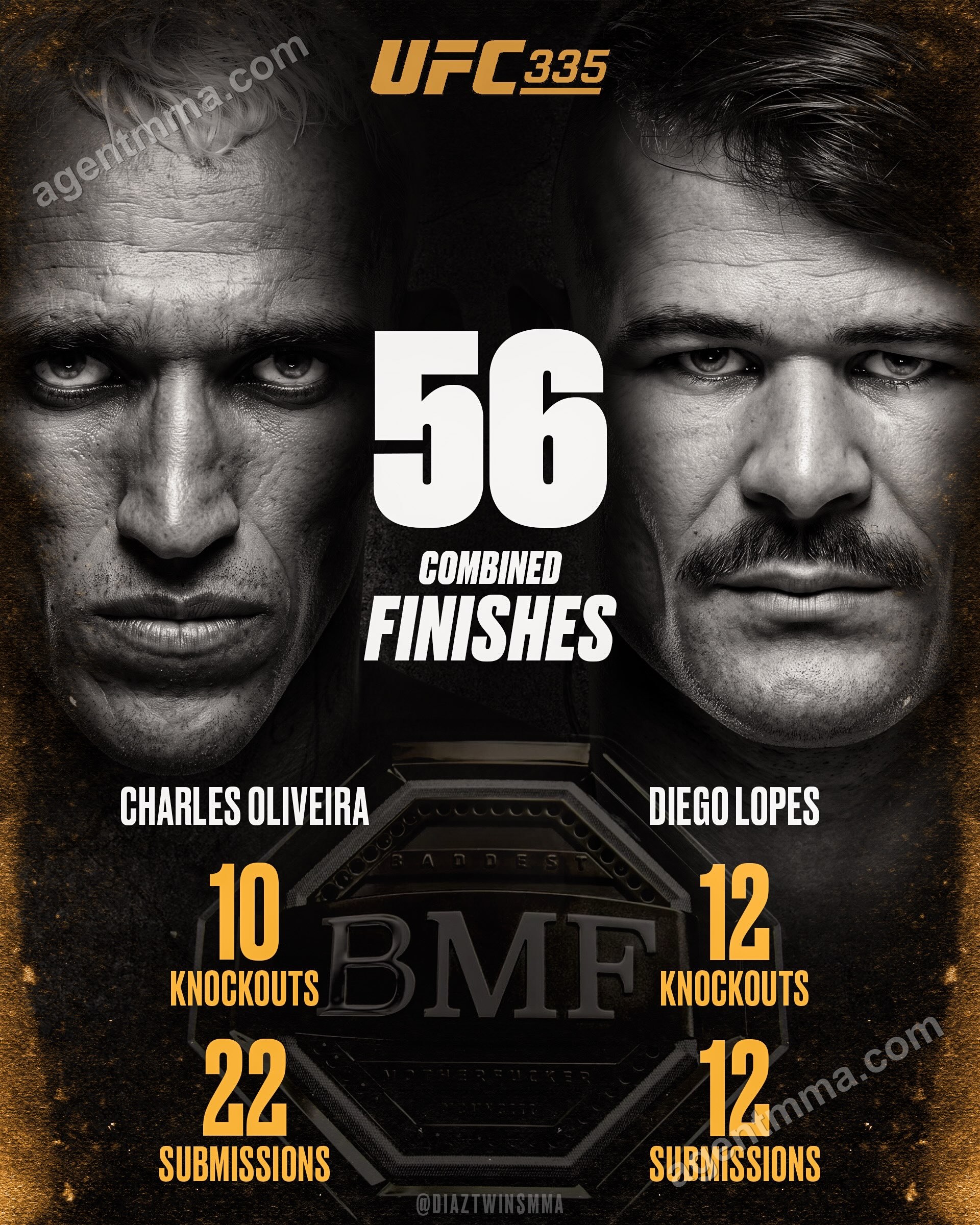 Oliveira vs Lopes programado por el título BMF en UFC 335 con 56 finalizaciones combinadas en el récord