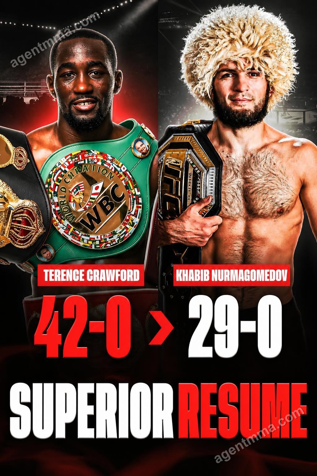 Crawford өзінің резюмесі Khabib-тің резюмесінен үстем екенін айтады, түрлі салмақ санаттарындағы ойындарды келтіреді
